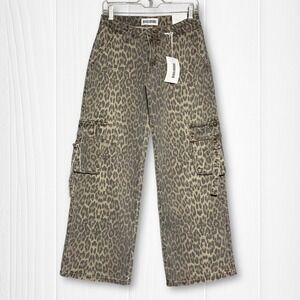 NWT Disclosure Leopard‎ Print Low Rise Baggy Cargo Pants Women 3/26 Brown